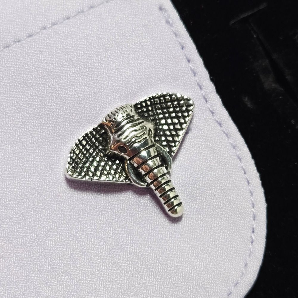 African Elephant Head Men’s Novelty French Cufflinks Silver Plated Bullet Back
